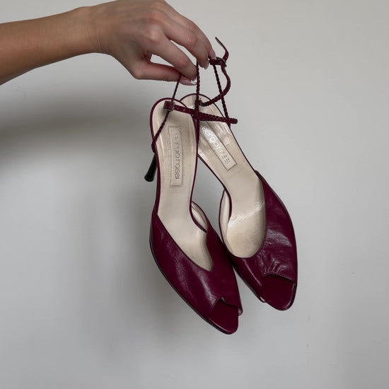 video of red sergio rossi peep toe heels