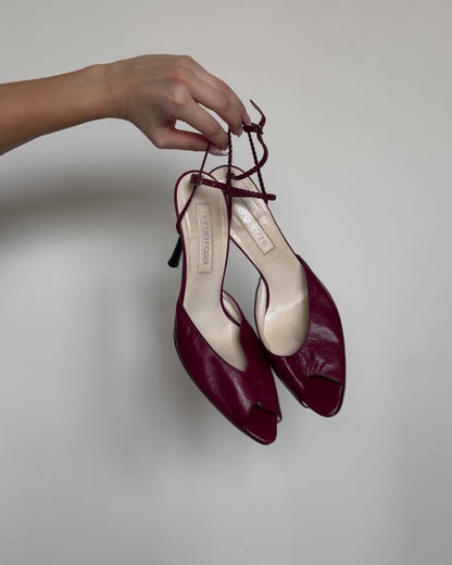 video of red sergio rossi peep toe heels