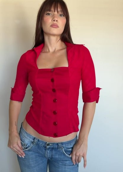 Red Square Neck Top