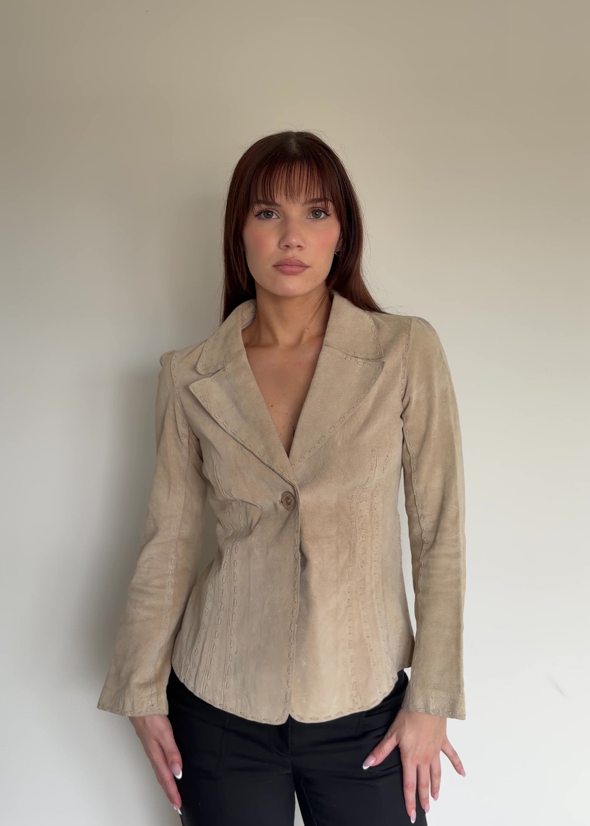 video of beige suede jacket