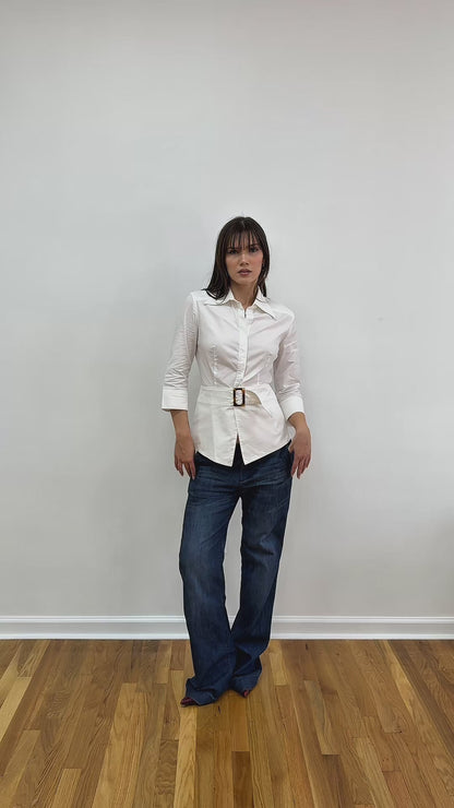 Blouse w/ Front Belt & Ladder Cut Out Back