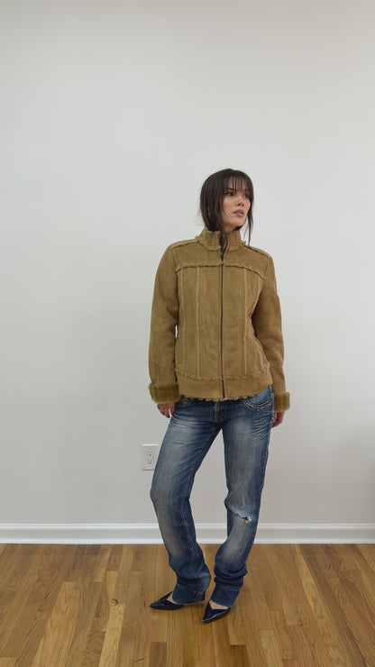 Calvin Klein Suede and Faux Fur Lined Coat