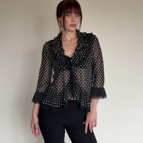 black polka dot sheer top