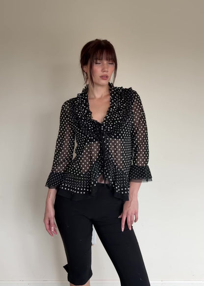 black polka dot sheer top